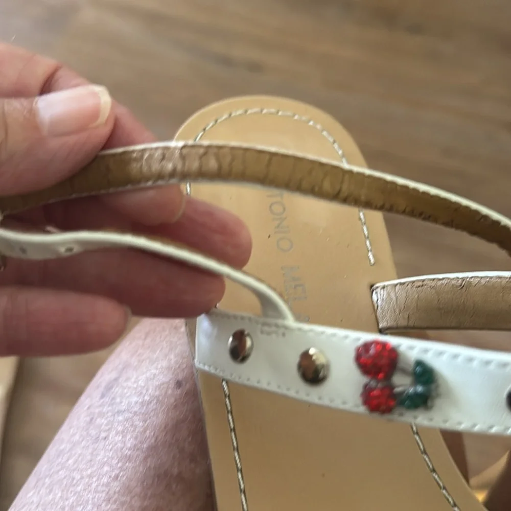 3/$20 Adorable Antonio Melani T Strap Thong Sandals with Rhinestone Cherry Trim - Picture 7 of 10